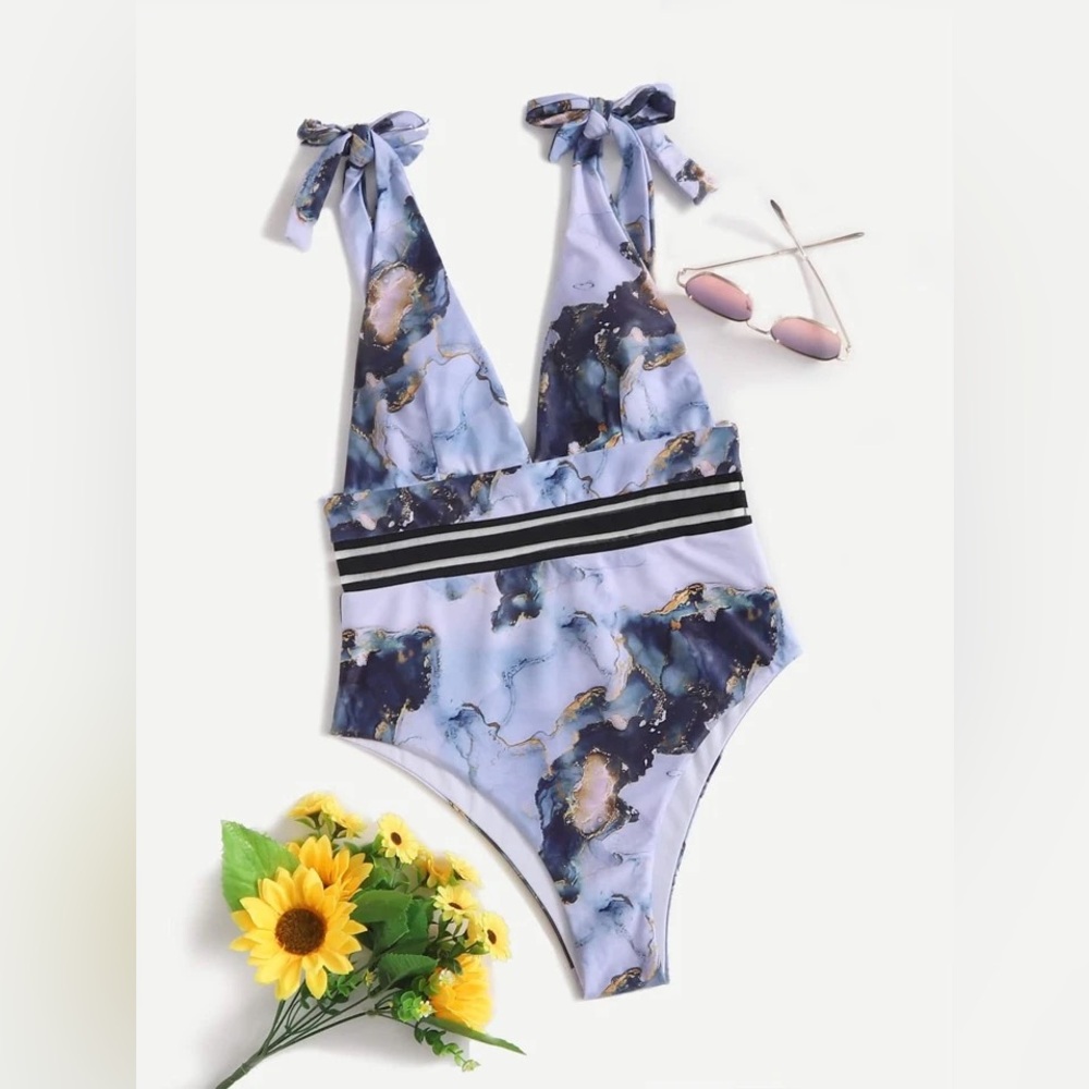 Marble Print One Piece Swimsuit
